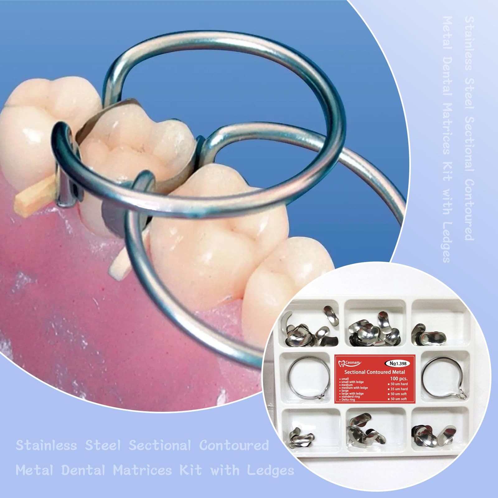 100 Pieces Stainless Steel Sectional Contoured Metal Dental Matrices Kit…