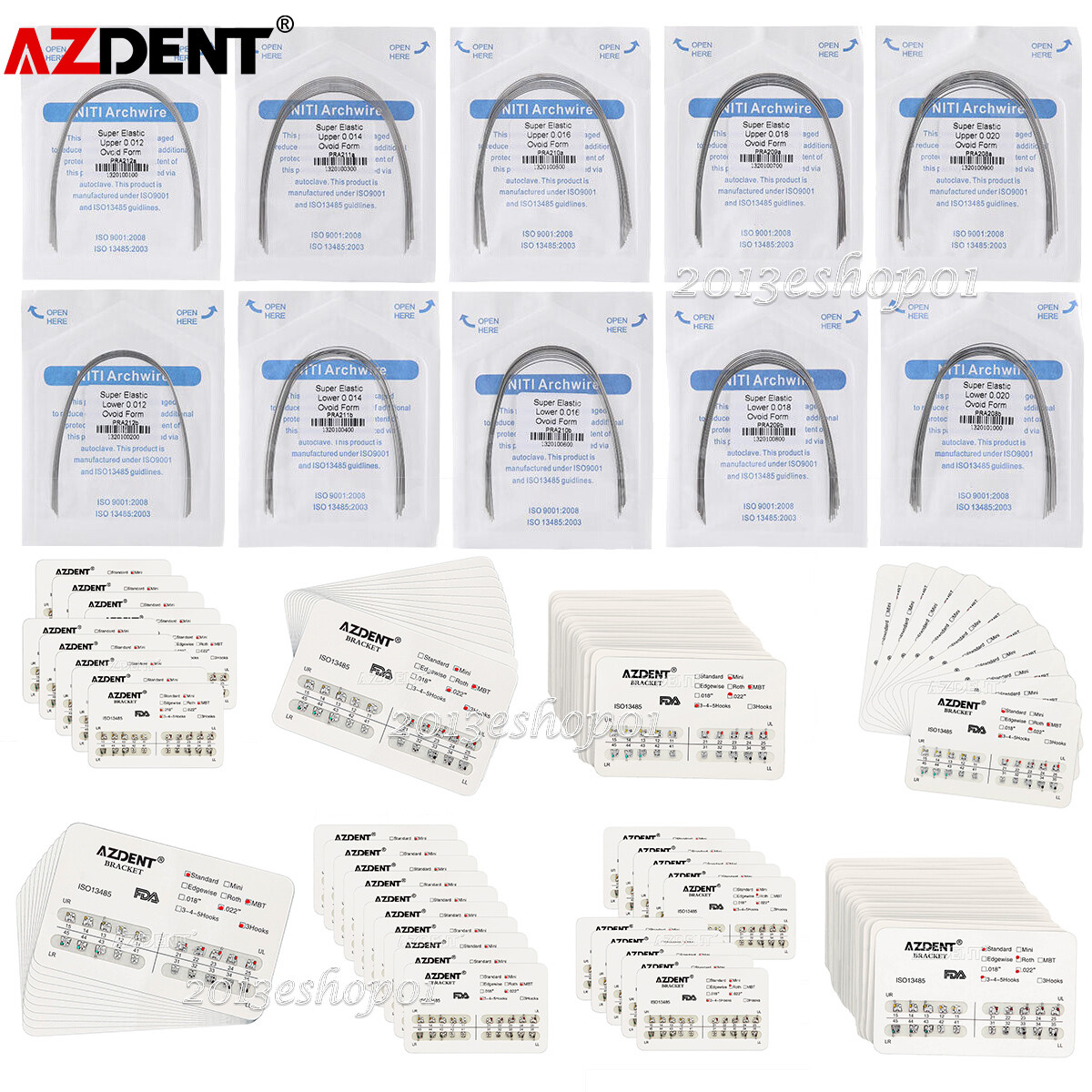 AZDENT Ortho Metal Bracket Braces MBT/Roth Hooks 3/345/Round Niti Arch Wires