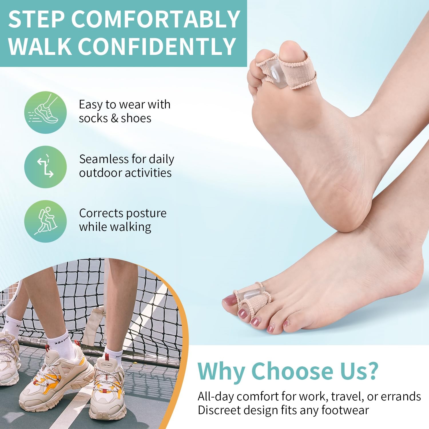 Pitoyteck – Adjustable Big Toe Separators for Women & Men free size, Brown