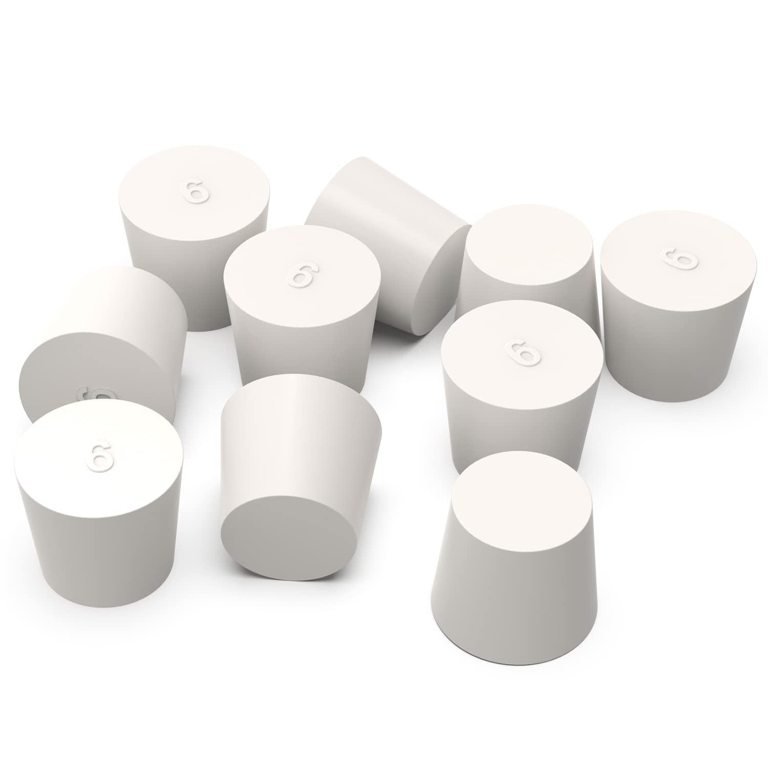 Solid Rubber Stoppers, (10 Pack) 6# White Tapered Lab Seal Rubber Stopper