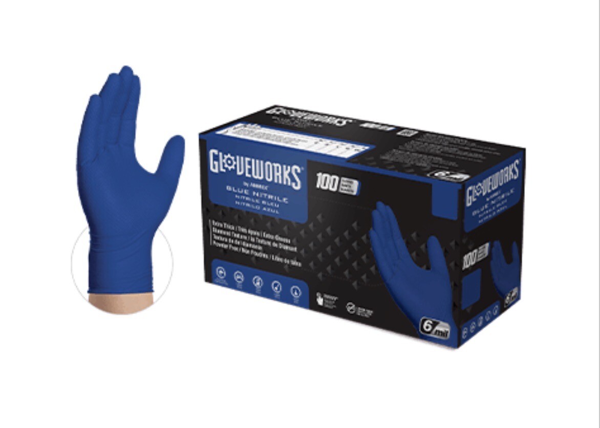 Gloveworks® Royal Blue Nitrile Gloves w/ Raised Diamond Texture (Case of 1000)