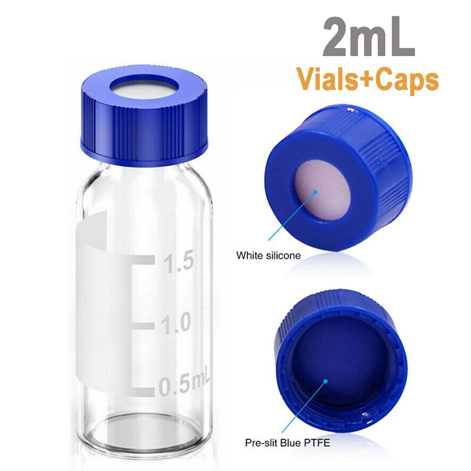 10000x 2ml Autosampler Vials Preslit Septa 9-425 Screw Caps Graduation Standard