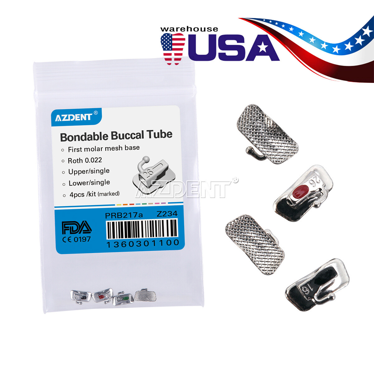 AZDENT Dental Ortho Single Bondable Buccal Tubes 1st/2nd Molar Roth/MBT 022