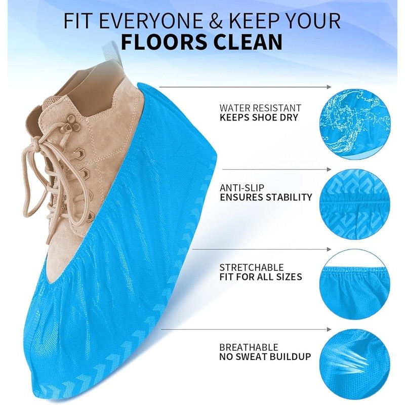 Disposable Non-Slip Shoe Covers Indoor Use Thick Durable Stretchable Booties