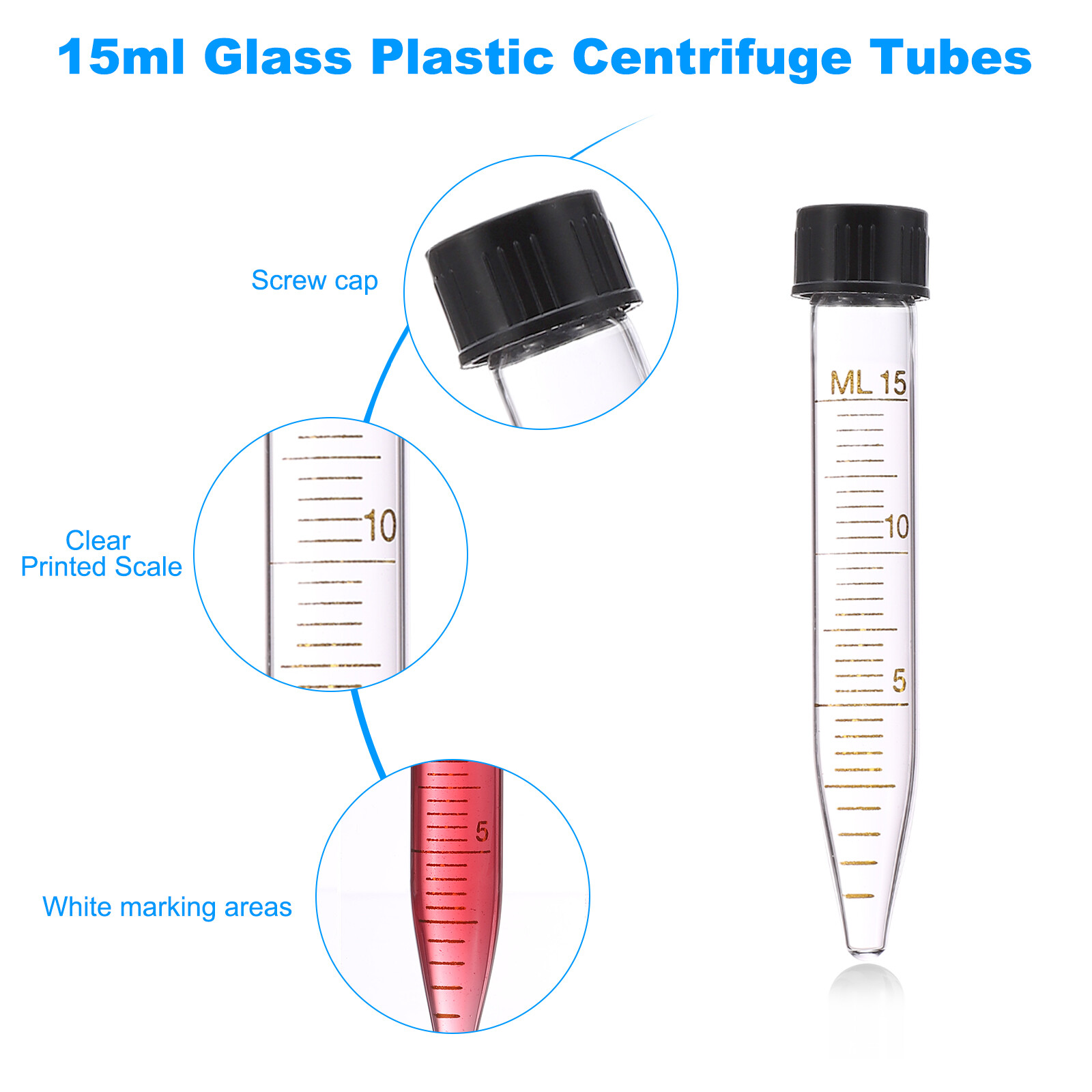15ml Centrifuge Tubes, 10 Pcs Glass Graduated Centrifuge Vials with Screw Cap