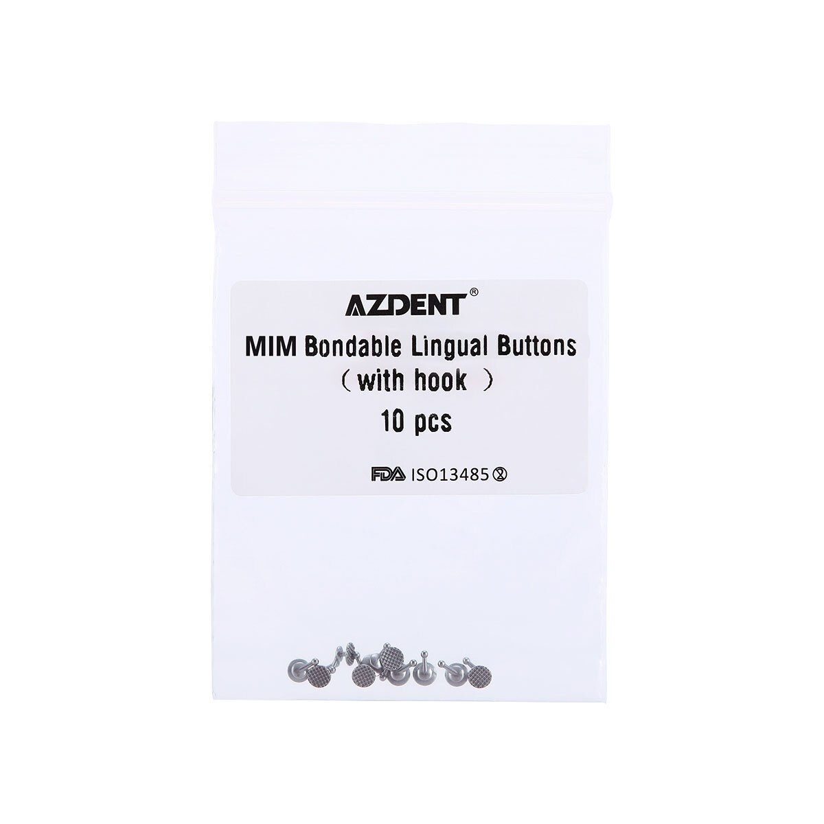 10Pcs Dental Orthodontic Bondable Lingual Buttons with Hook Round Base AZDENT