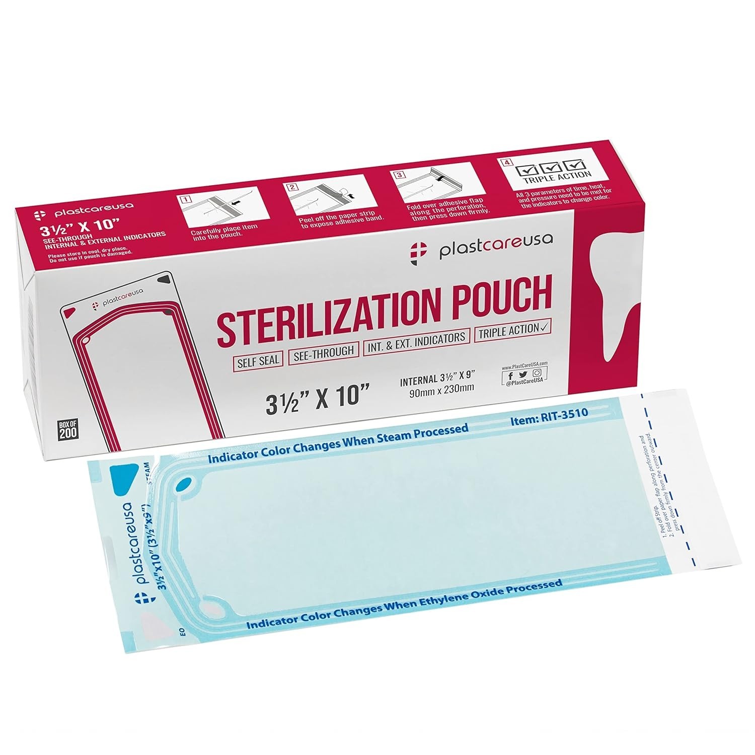 Self Sealing Sterilization Pouches 3.5″ x 10″ – Latex-Free, Color Changing In…