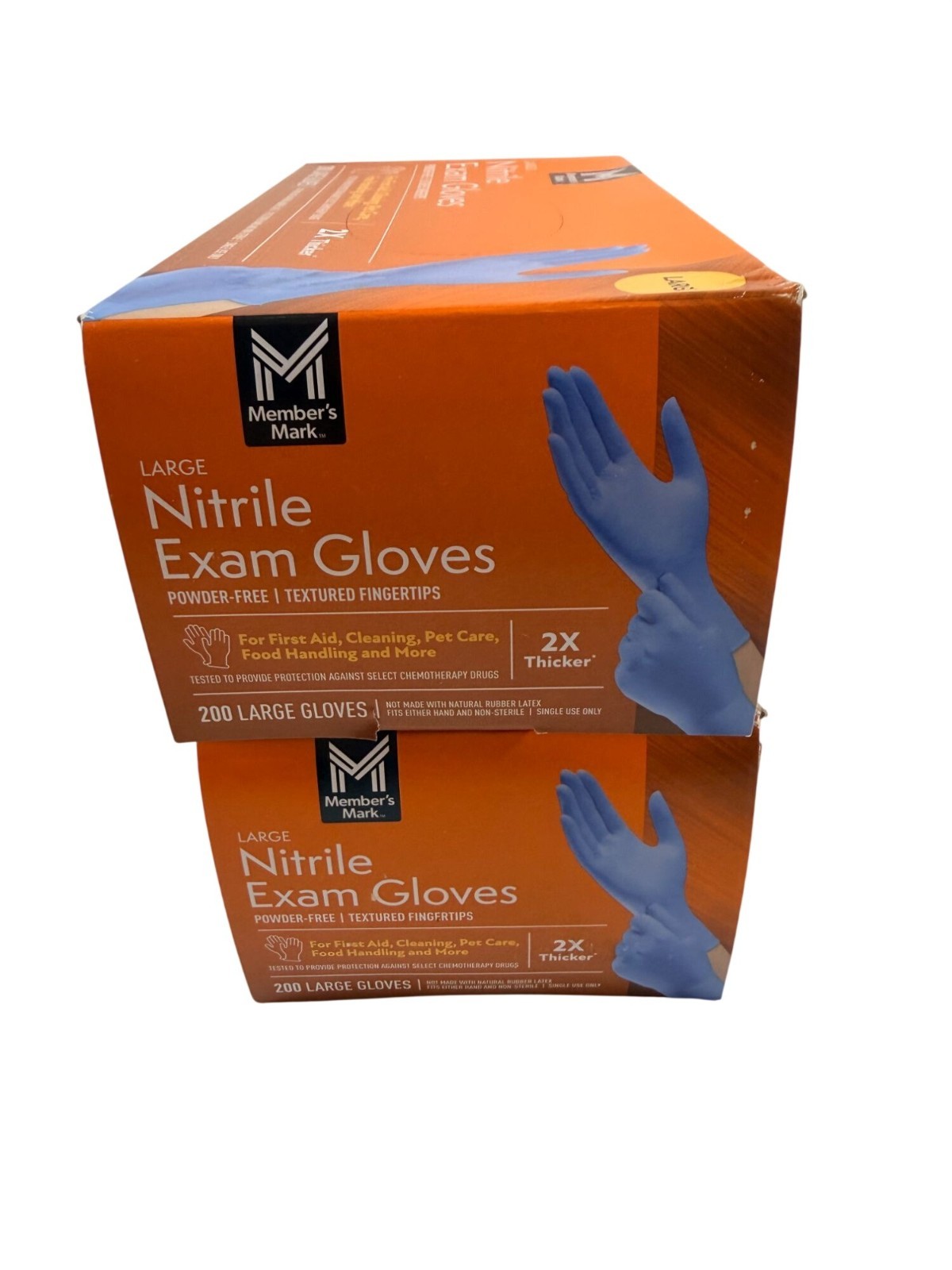 2 Members Mark Nitrile Exam Gloves Large Powder-Free 200 Count Textured Fingers