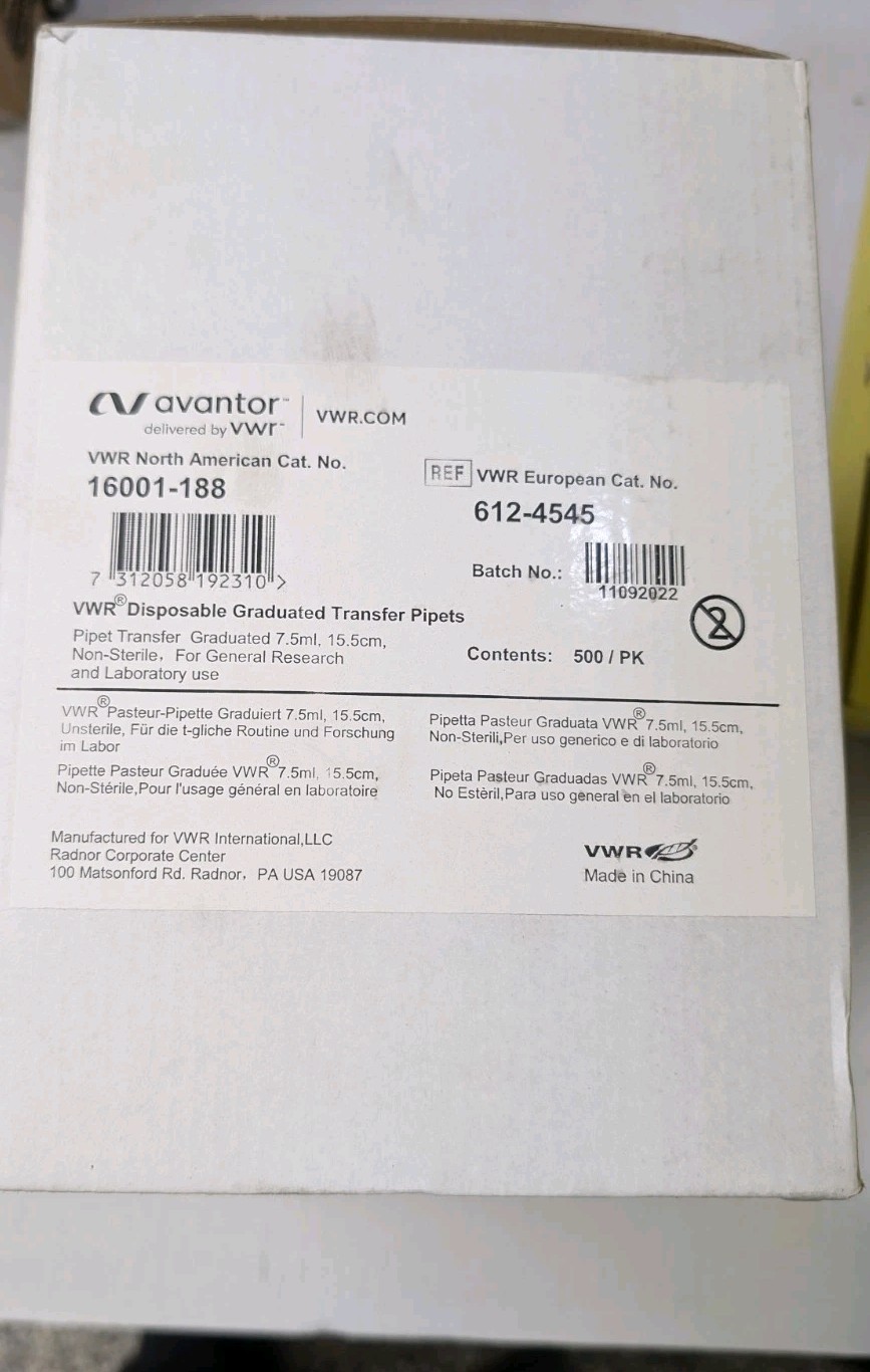 ~500 VWR 7.5mL LDPE Disposable Graduated Transfer Pipets Non-Sterile 16001-188
