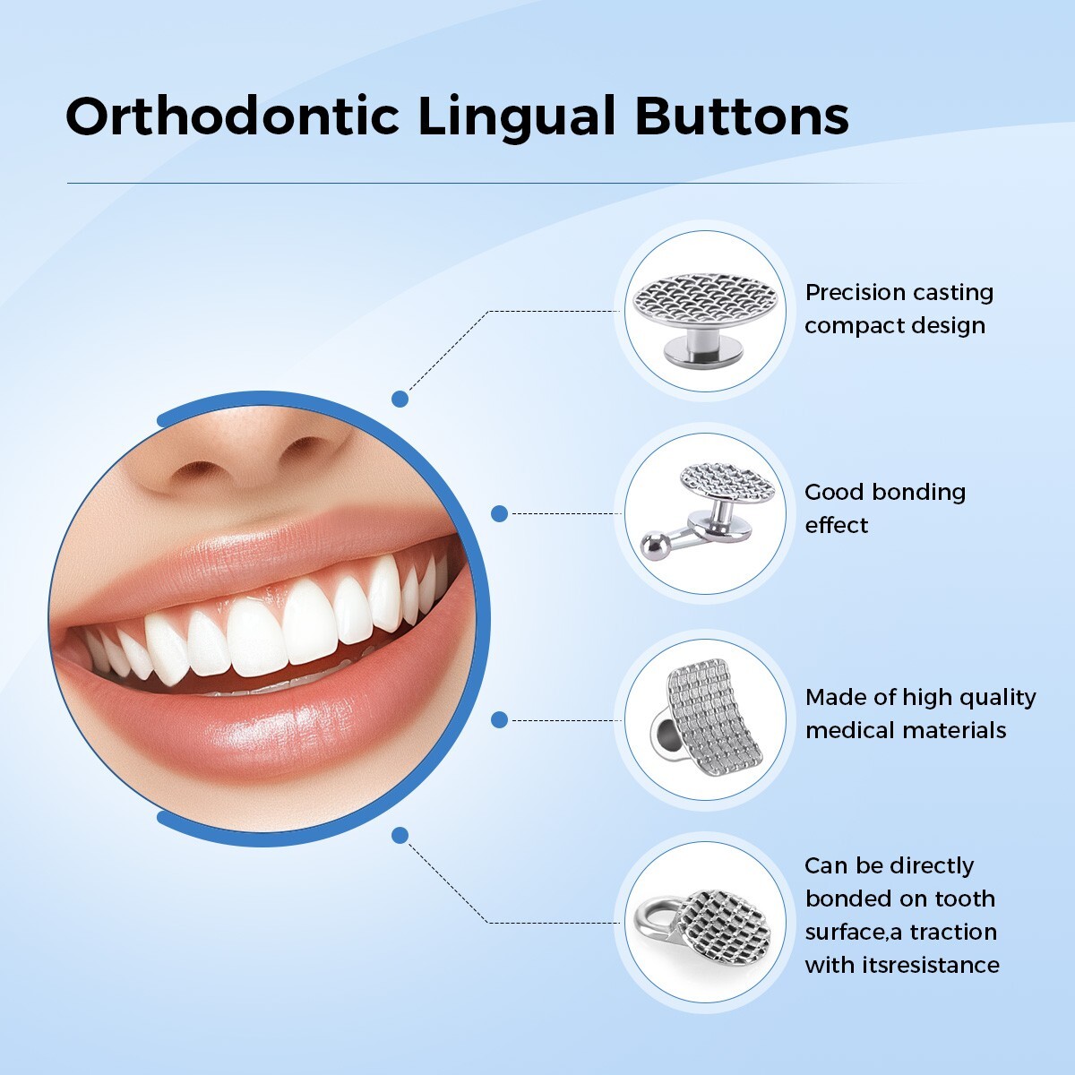 AZDENT Dental Orthodontic Lingual Buttons Bondable Round /Crimpable Hook Stops