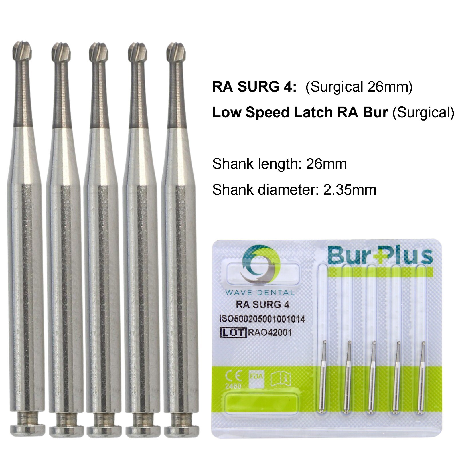 WAVE Dental Round Carbide Burs Latch Surgical Burs 2 4 6 Slow Speed RA 22mm 26mm