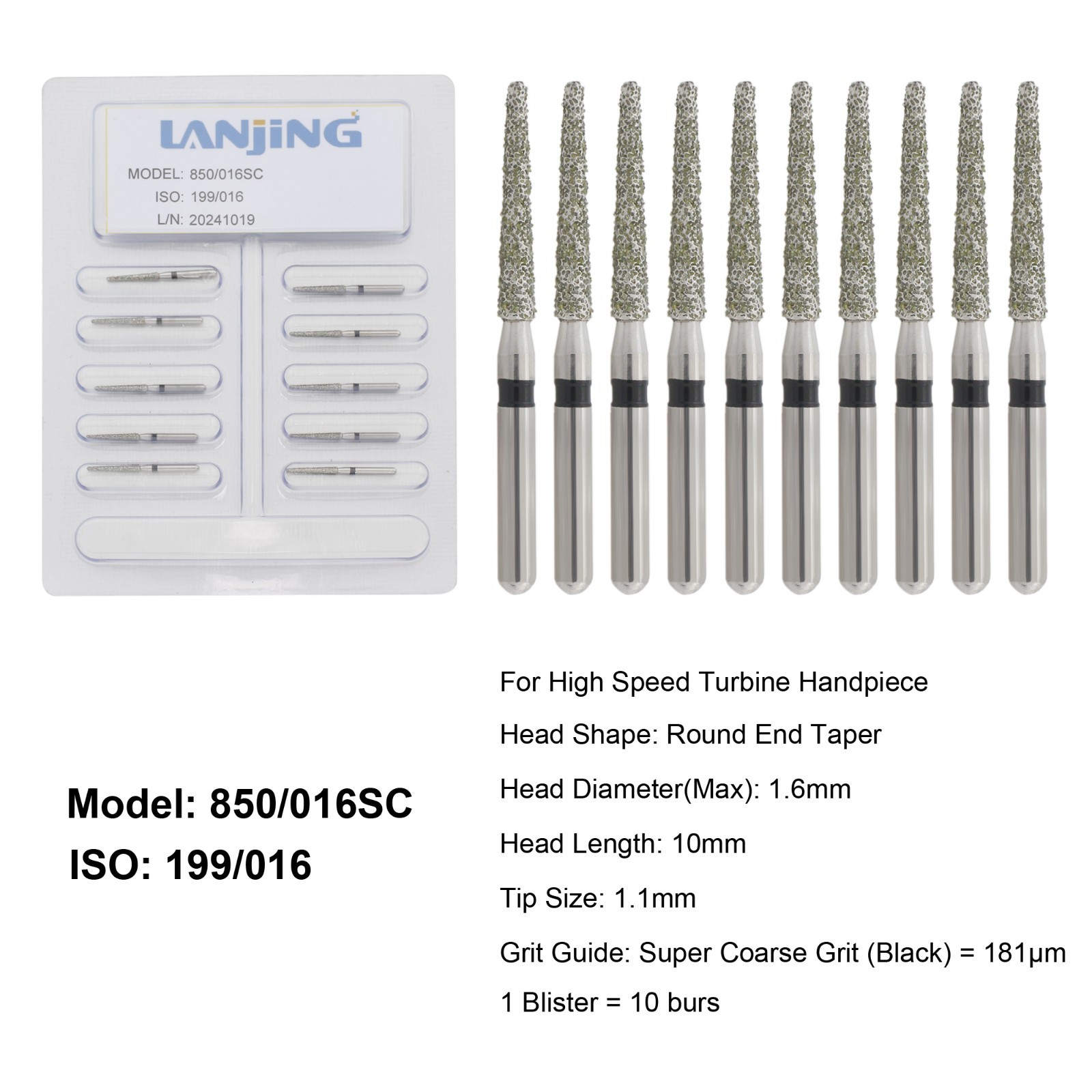 Dental Diamond Burs FG Round End Taper Bur Super Coarse Fine High Speed 856 850