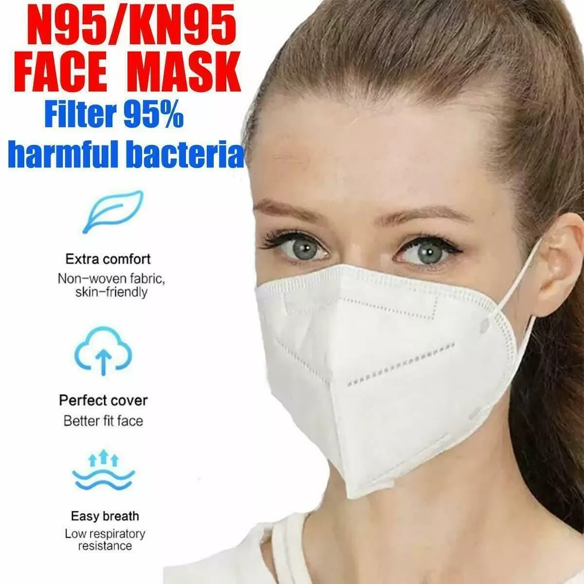 Individually Wrapp White KN95 Face Mask 5 Layer C.E Approval FFP2 95% Respirator