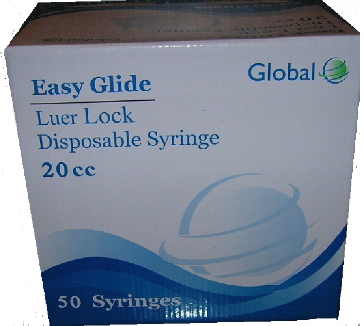 5 PACK – 20CC GLOBAL SYRINGES ONLY WITH LUER LOCK 20ML STERILE without Needle