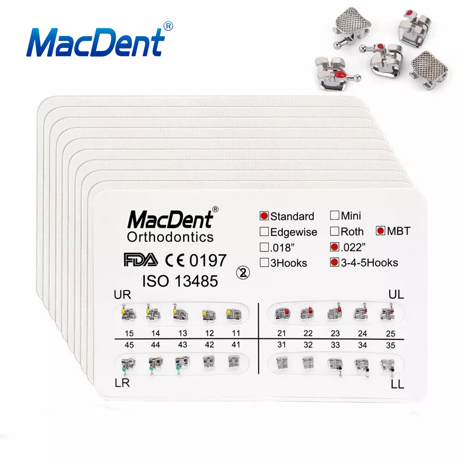 MacDent Dental Orthodontic Bracket Braces Mini Roth/MBT 022 Hooks 345/Arch Wires