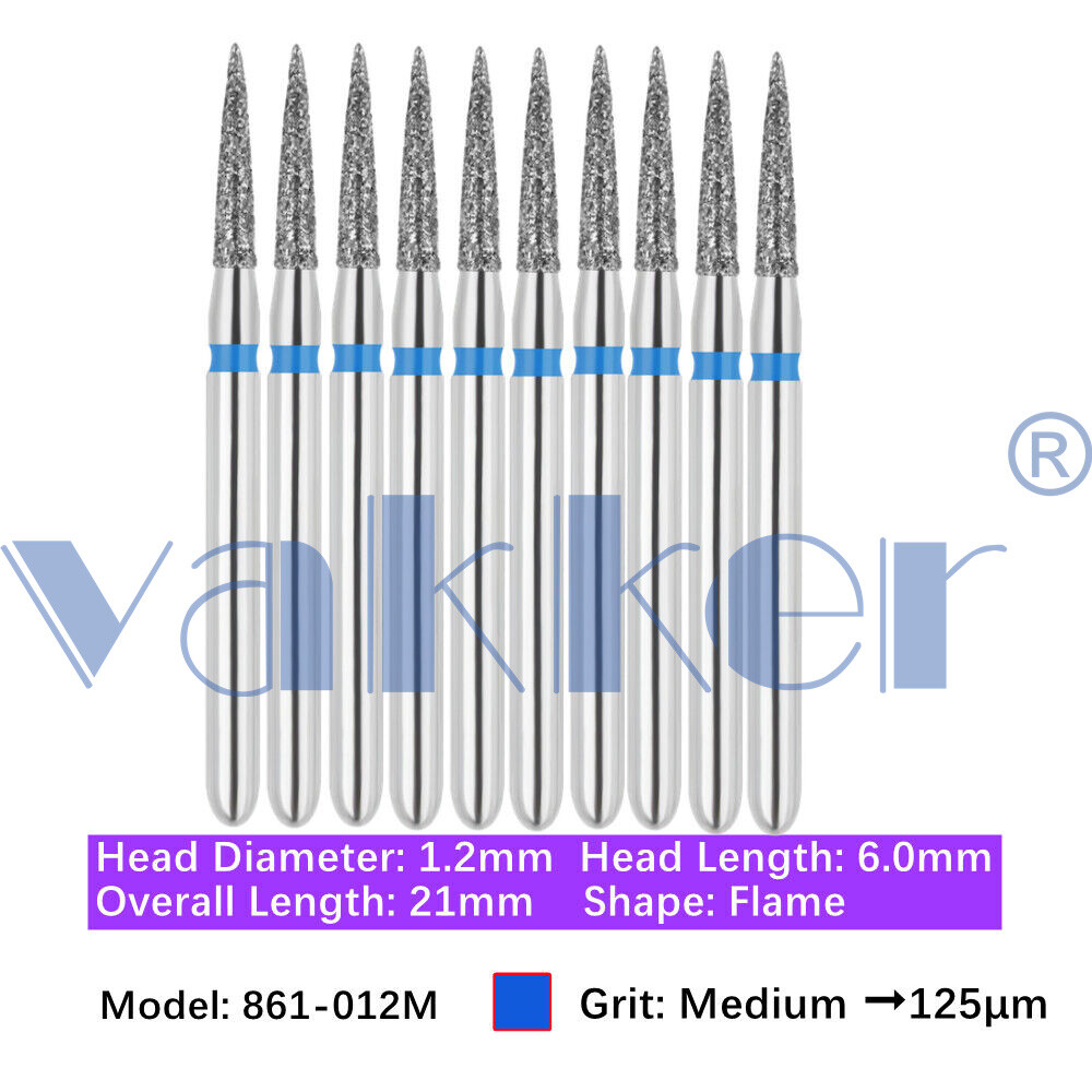 10pc Dental Super Fine/Fine/Medium Grit Diamond Burs for Handpiece Friction Grip