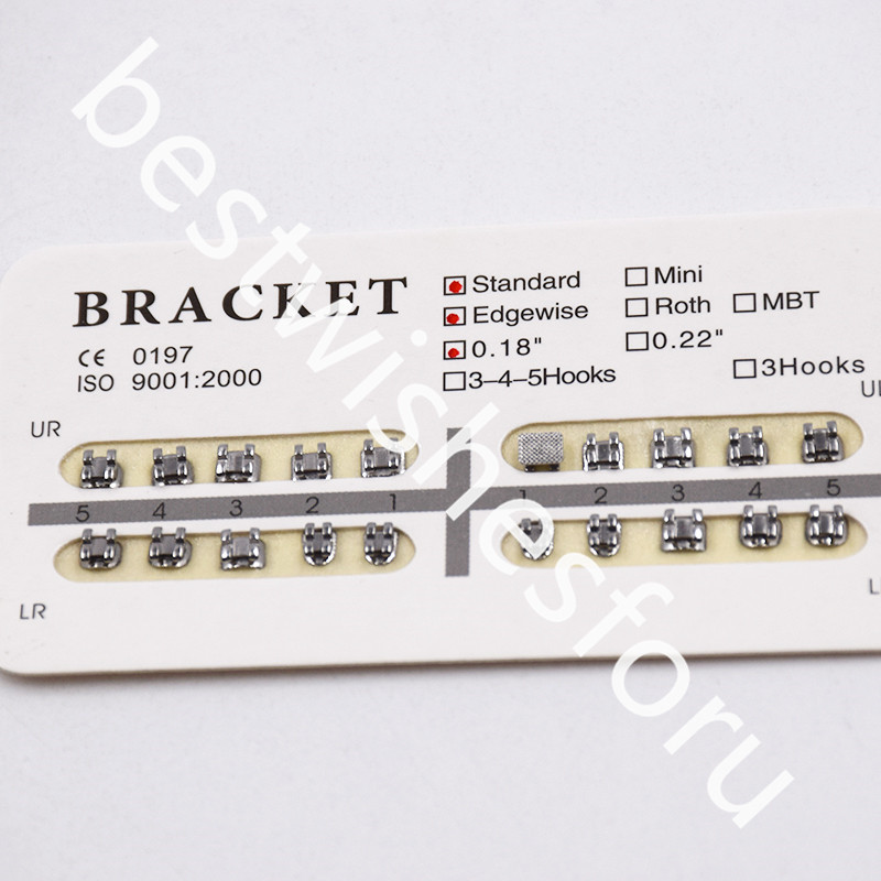 20 Pcs/Pack Standard Dental Ortho Hook/No Hook 018″ Slot Edgewise Metal Brackets