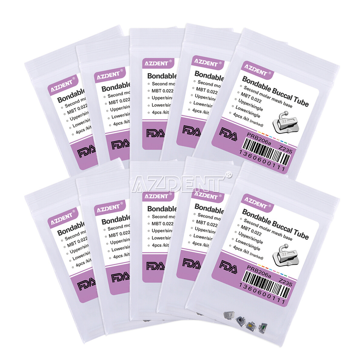 AZDENT Dental Orthodontic Bondable Buccal Tube 1st 2nd Molar MBT/Roth.022/.018