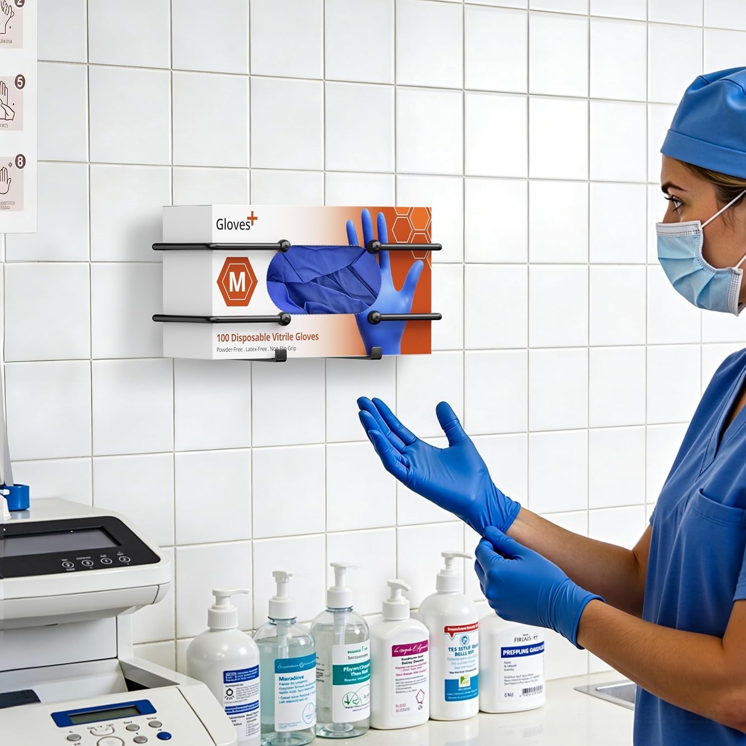 Adhesive Glove Box Holder Wall Mount, Metal Disposable Gloves Dispenser for