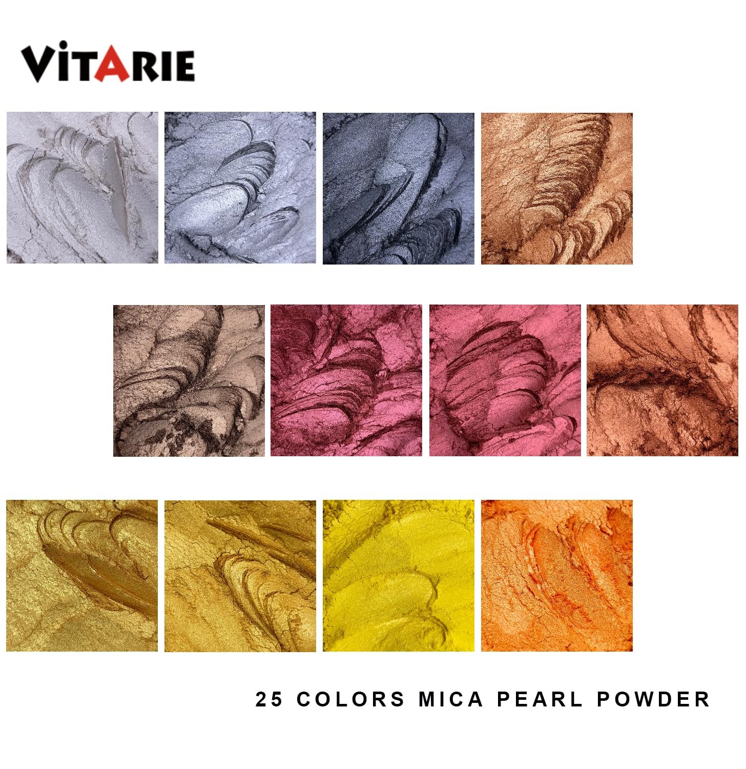 VITARIE Mica Powder of Natural, 25 Colors (10g)/Bag, 240g, 25 colors x 10g