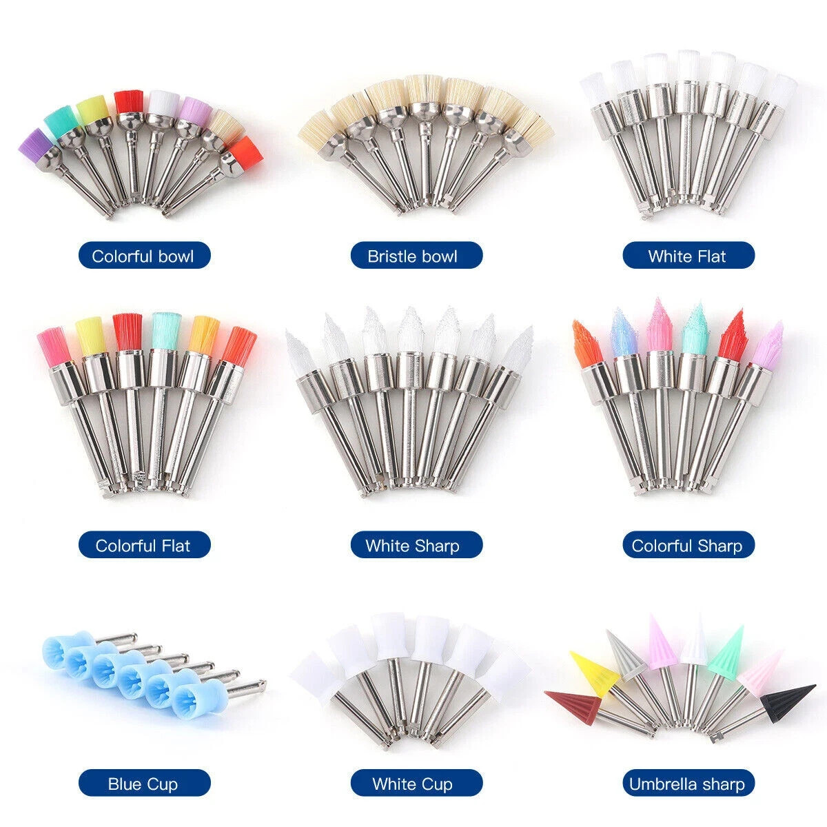 23 Types Dental Nylon Bristle Flat/Tapered Prophy Polishing Brush 100 Pcs/Pack