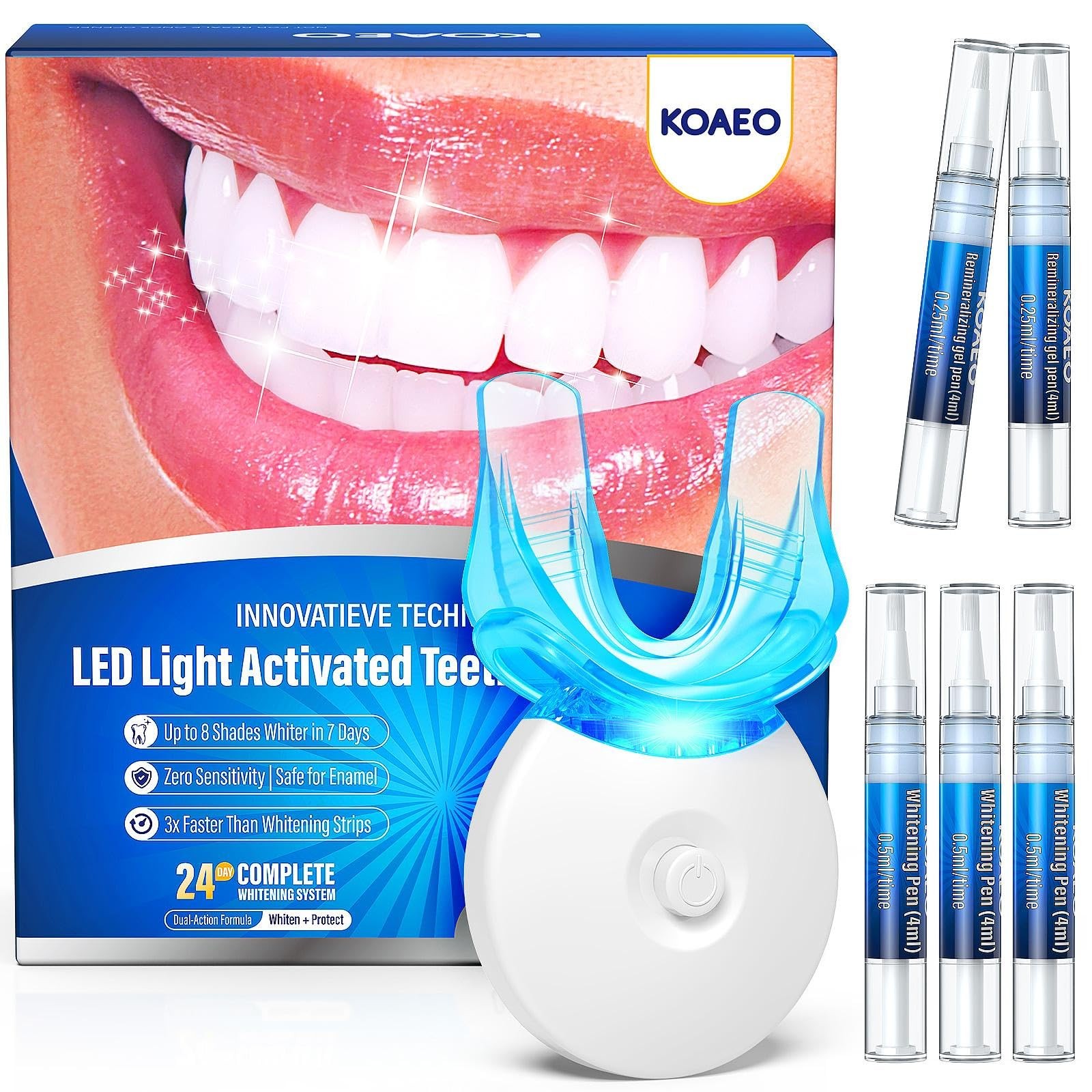 Teeth Whitening Kit: 3 Whitening Pens & 2 Desensitizing Pens + LED Light