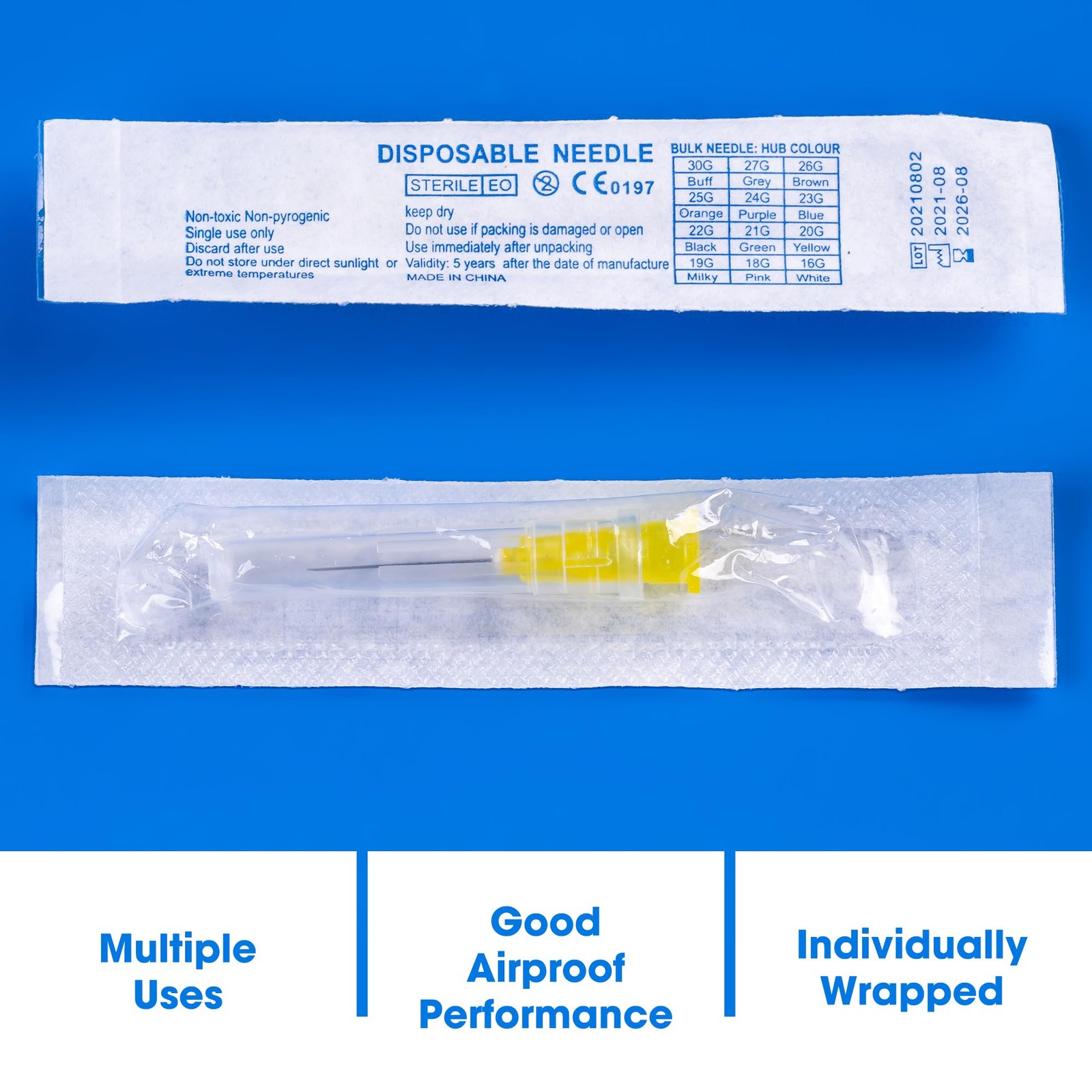 100 Pack 30 Ga 1/2 inch Disposable Needles with Caps for Scientific and Indus…