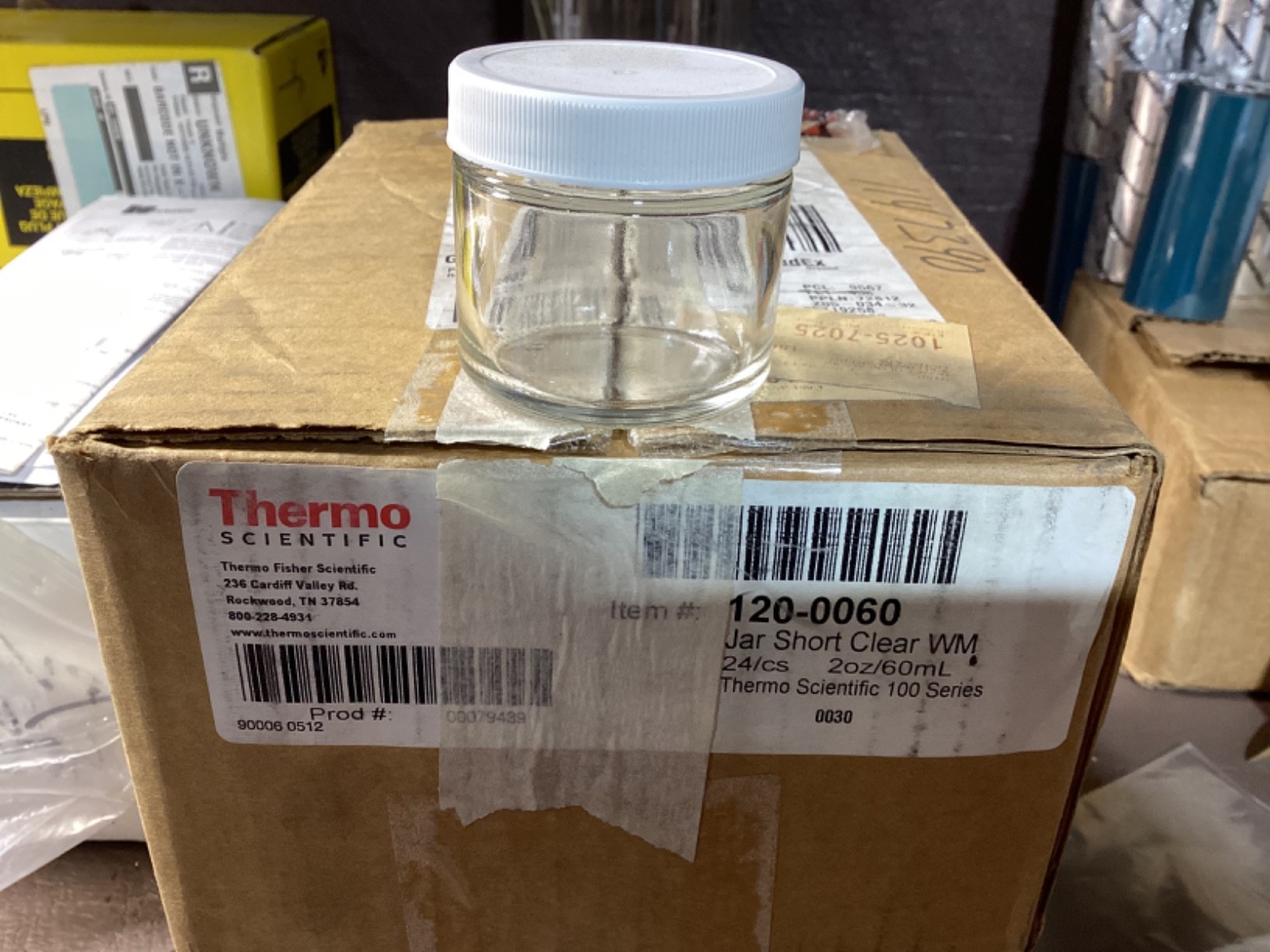 Box of 24 Thermo Scientific Short Glass Jar PN: 120-0060 2oz/60mL 100 Series