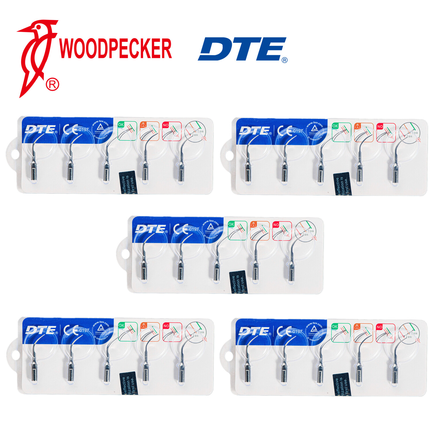 5/pk Woodpecker DTE Dental Ultrasonic Scaler Tips Kit GD1*2 GD2 GD4 PD1 Fit NSK
