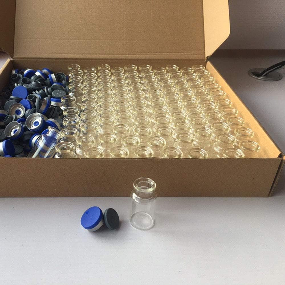 100Pcs 10Ml Vials-Glass Clear Bottom Headspace Vial with Plastic-Aluminum Flip o