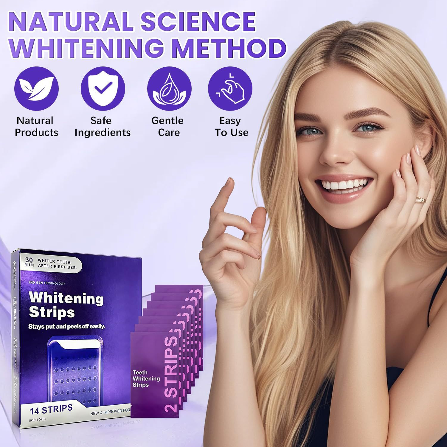 2PC Purple whitening Strips, 14 Strips(28) per, 1 Count (Pack of 1), 1