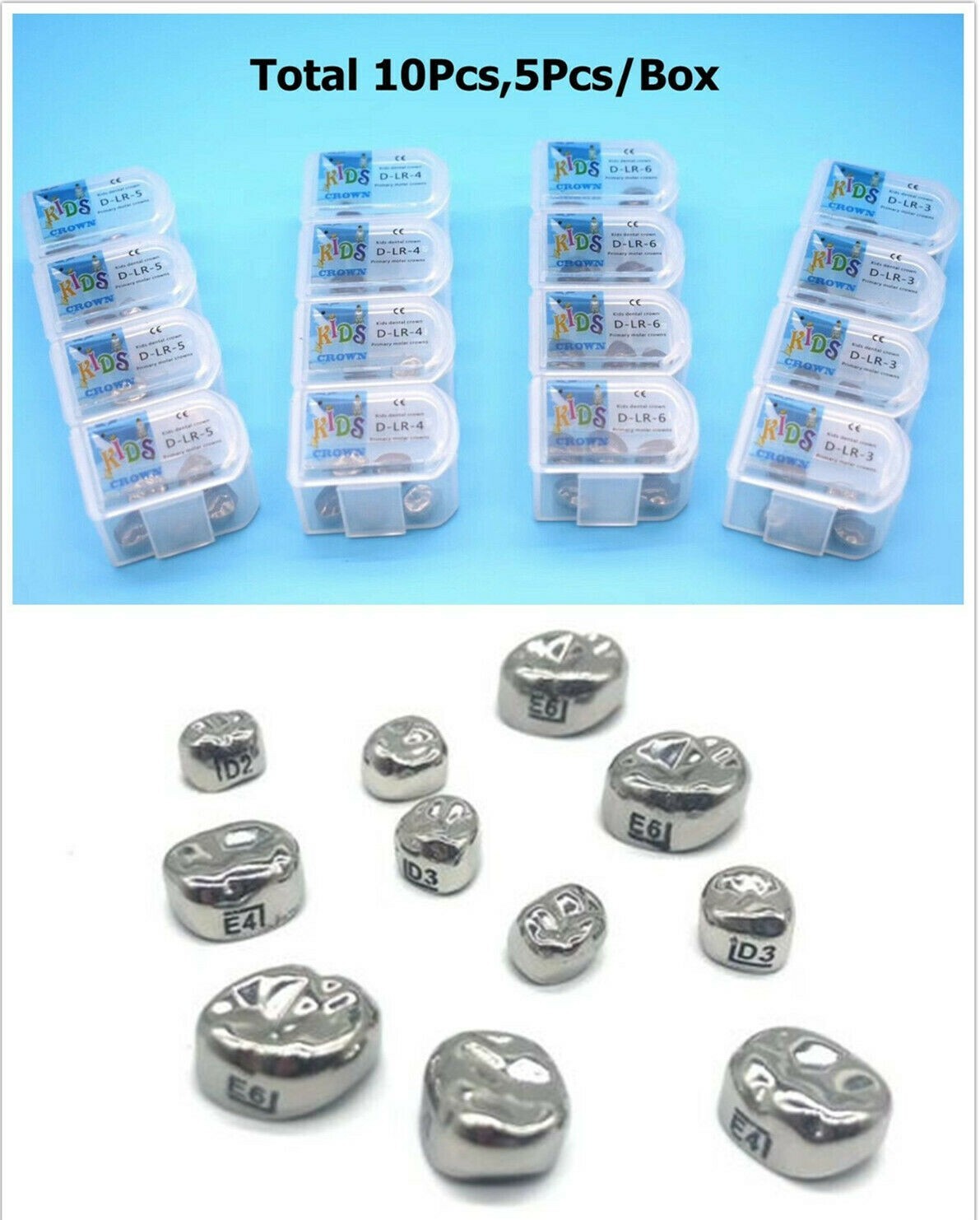 5pcs/box Dental Kids Crown Stainless Steel Primary Pediatric Teeth Molar Crowns