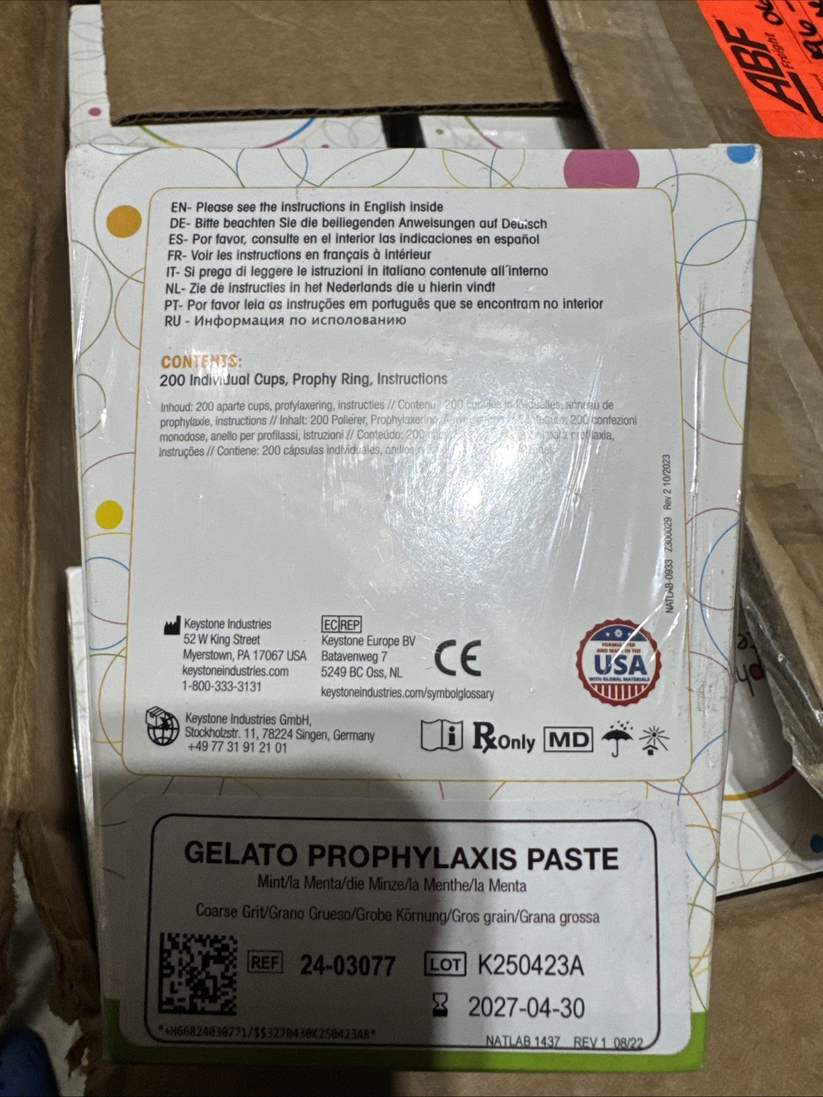 Keystone 24-03077 Gelato Prophy Paste Cups Medium Grit Assorted 1.23% APF 200Pk
