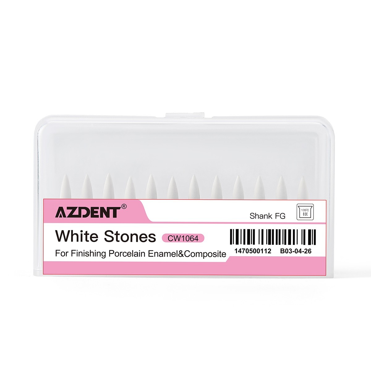 AZDENT Dental Flame White Stone Polishing FG Burs 12/pk Abrasion