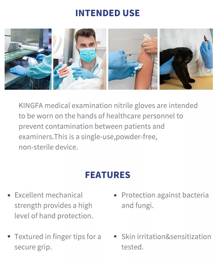 KINGFA Blue Nitrile Gloves 4 Mil Sm NEW Powder Free 100ct ASTM D6319-19