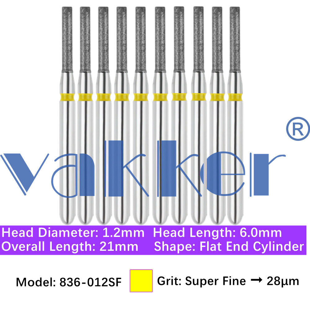 10pc Dental FG Diamond Burs for High Speed Flat/Round End Cylinder Polishing Bur