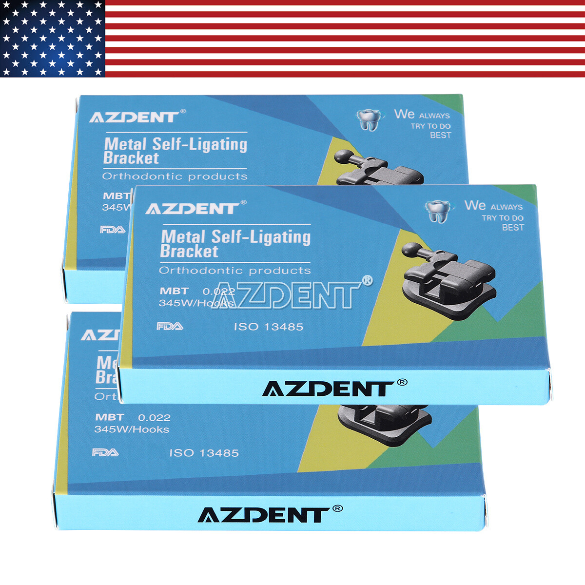 AZDENT Brackets de Autoligado Pasivo para Ortodoncia Dental MBT 022 Ganchos 345