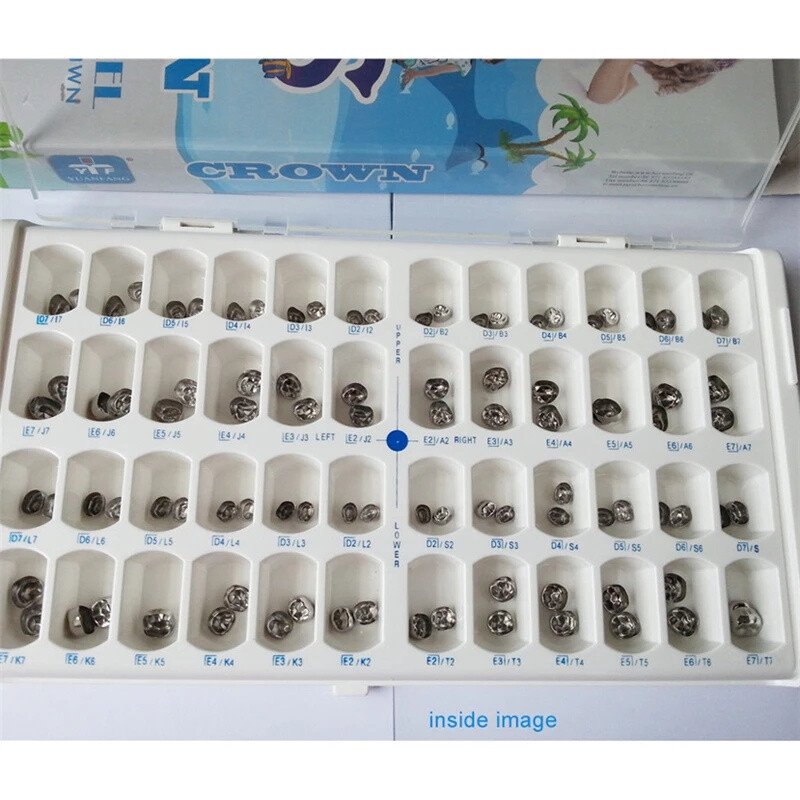 48/96Pc Dental Molar Crown teeth Kit Preformed Stainless Steel Kids/Adult Crowns