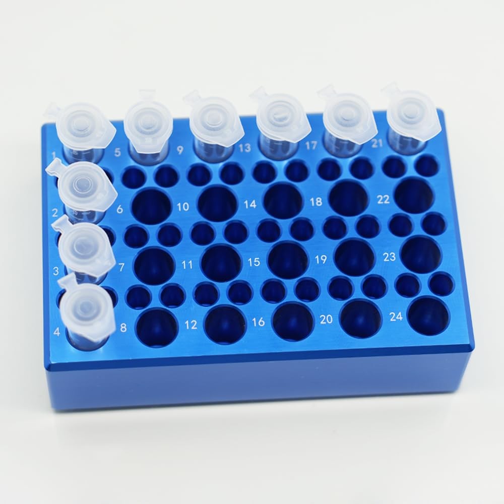 1 Pcs Aluminum Cooler Cooling Block PCR Test Tube Racks, 24-Well for 1.5ml /2…