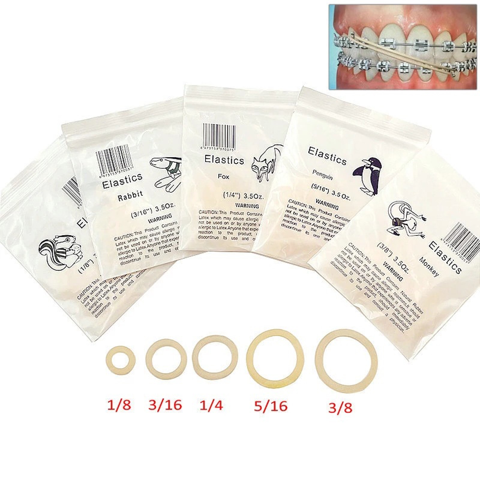 5000pcs Dental Ortho Elastic Rubber Bands 3.5/5.0/6.5 OZ Zoo Pack Latex Braces