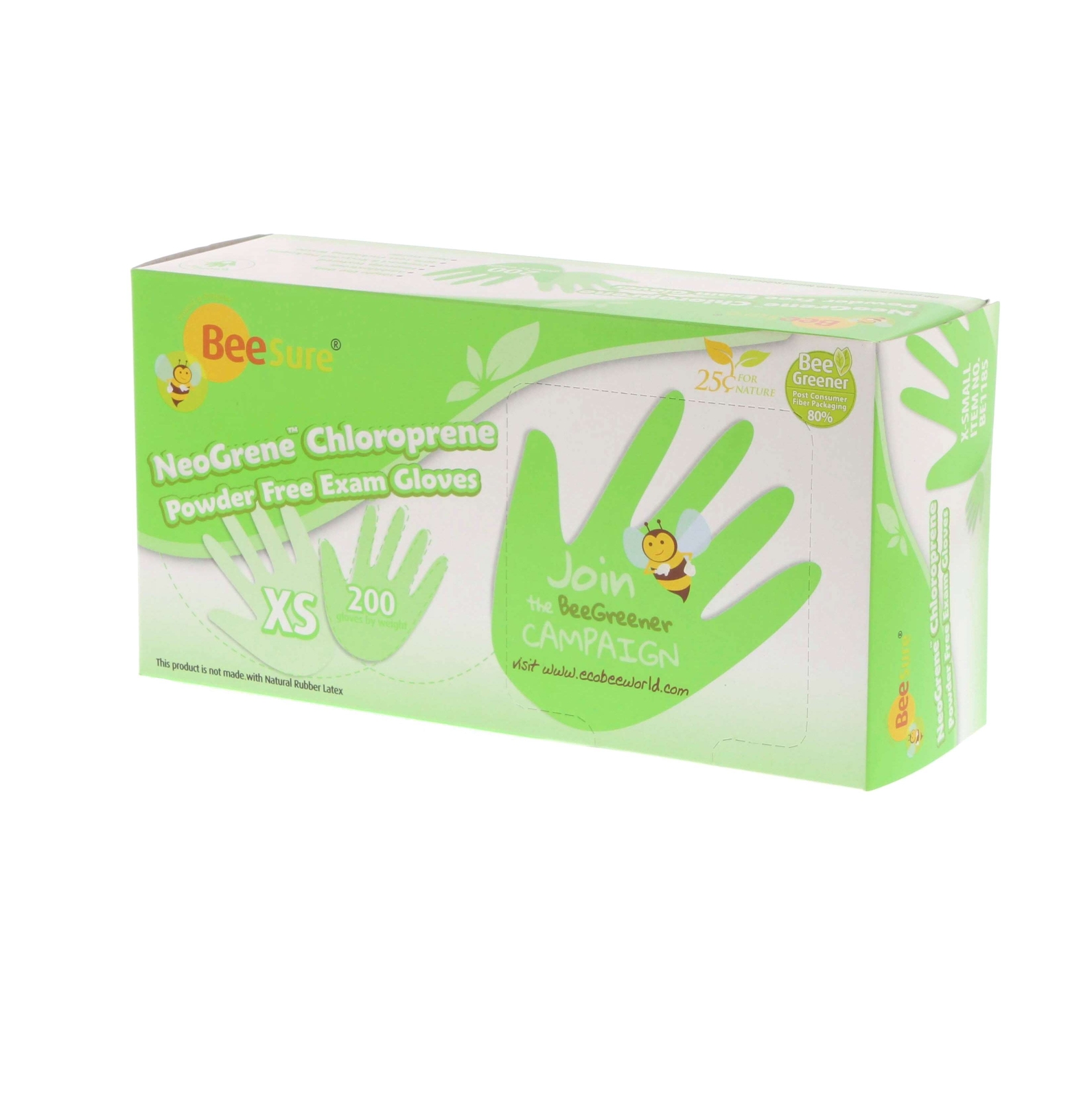 Cranberry 1185 BeeSure NeoGrene Chloroprene Exam Gloves PF Extra Small 200/Box