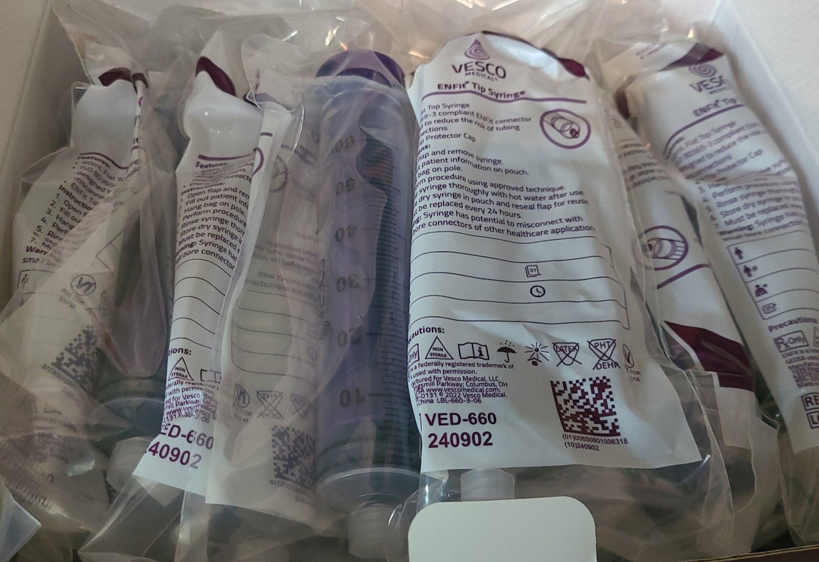 Vesco ENFit Enteral Syringe Medical 60mL Purple/Clear 30 Count New open box