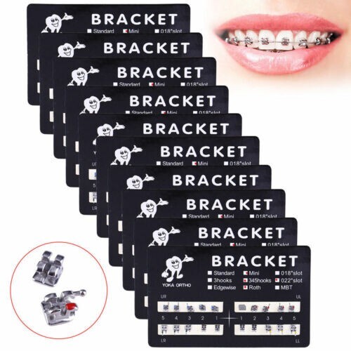 10 Packs Mini Dental Orthodontic Brackets Metal Braces Roth Slot.022 3-4-5 Hooks