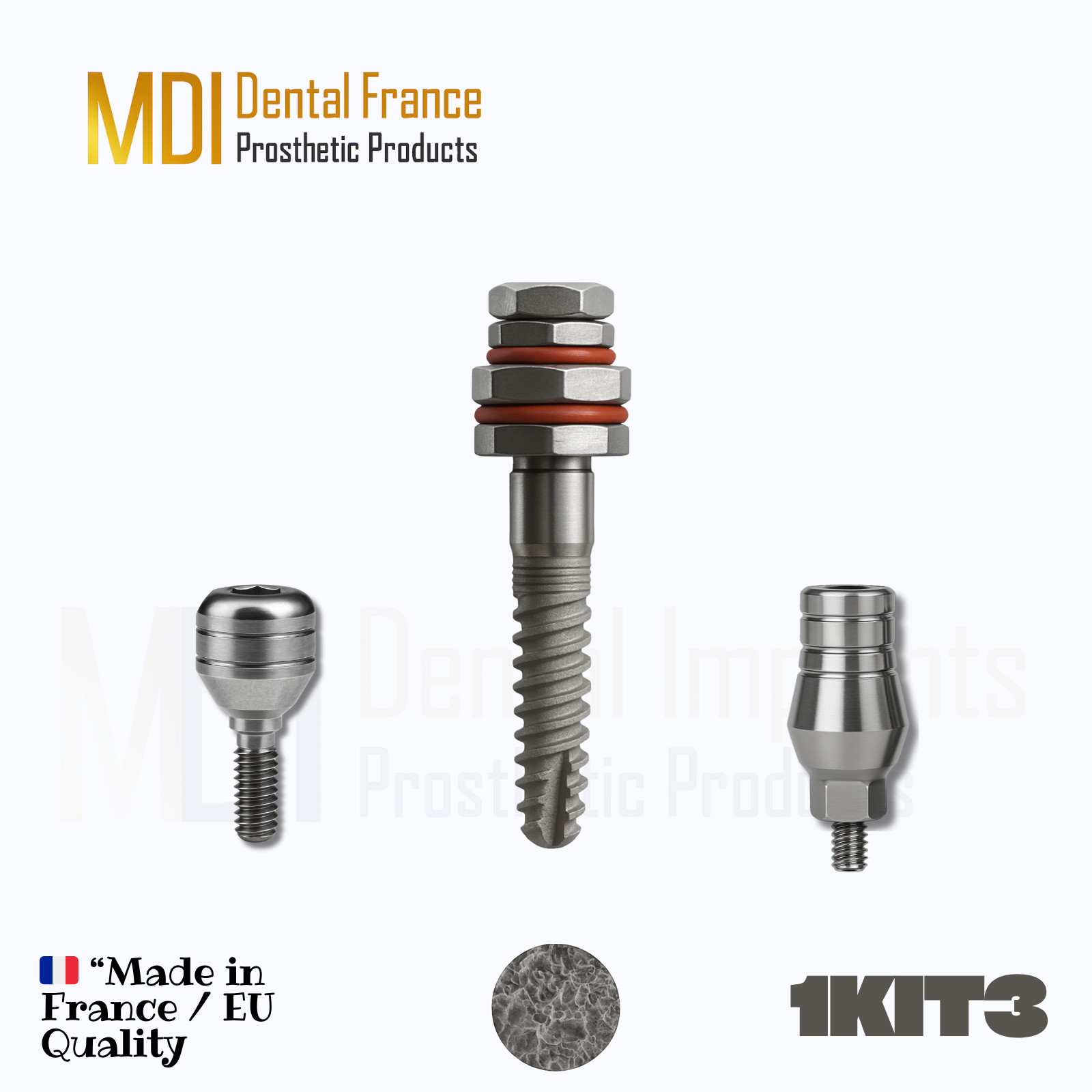 MDI Dental France 1Kit3 | Spiral Fixture + Abutment + Healing Cap | Titanium Lab