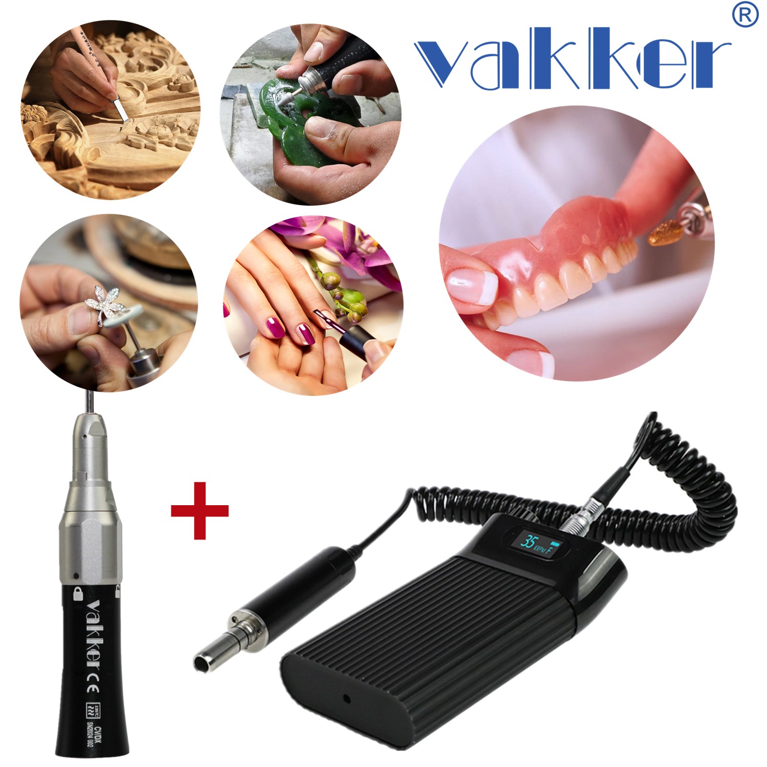 Vakker 35K rmp Dental Lab Brushless Portable Polish Micromotor Drill Unit E-type
