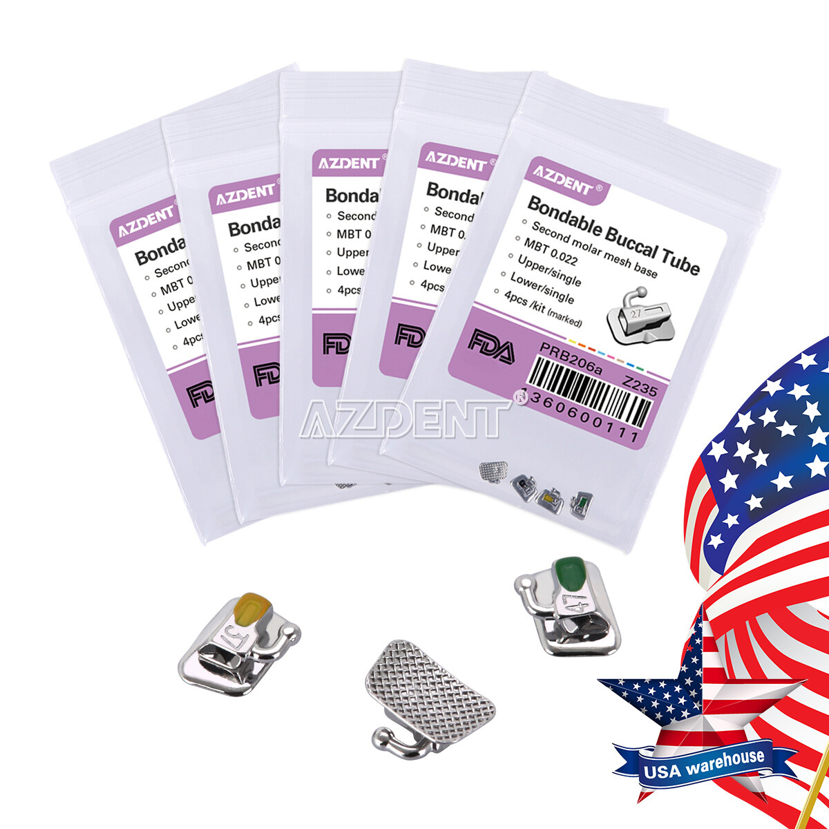 AZDENT Dental Ortho Buccal Tube 1st/2nd Molar Bondable Non-Conv Roth/MBT.022 FDA
