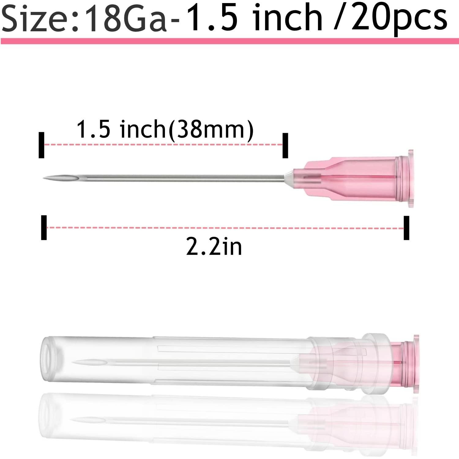 20 Pcs 18ga 1.5 Inch/38mm Lab Dispensing Needle Luer Lock, 18ga-1.5inch