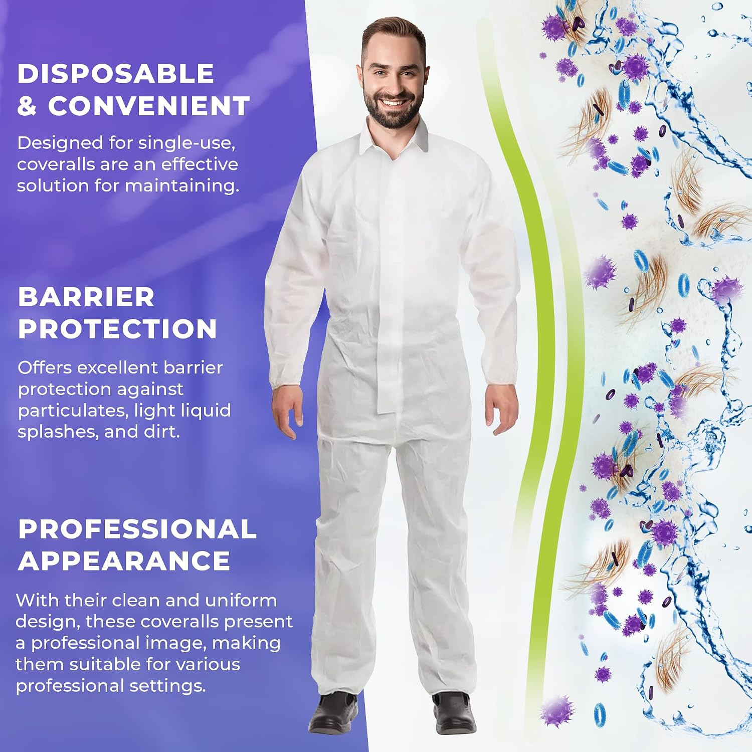 Disposable Coveralls for Men & Women, Large. Pack of 1 Lab