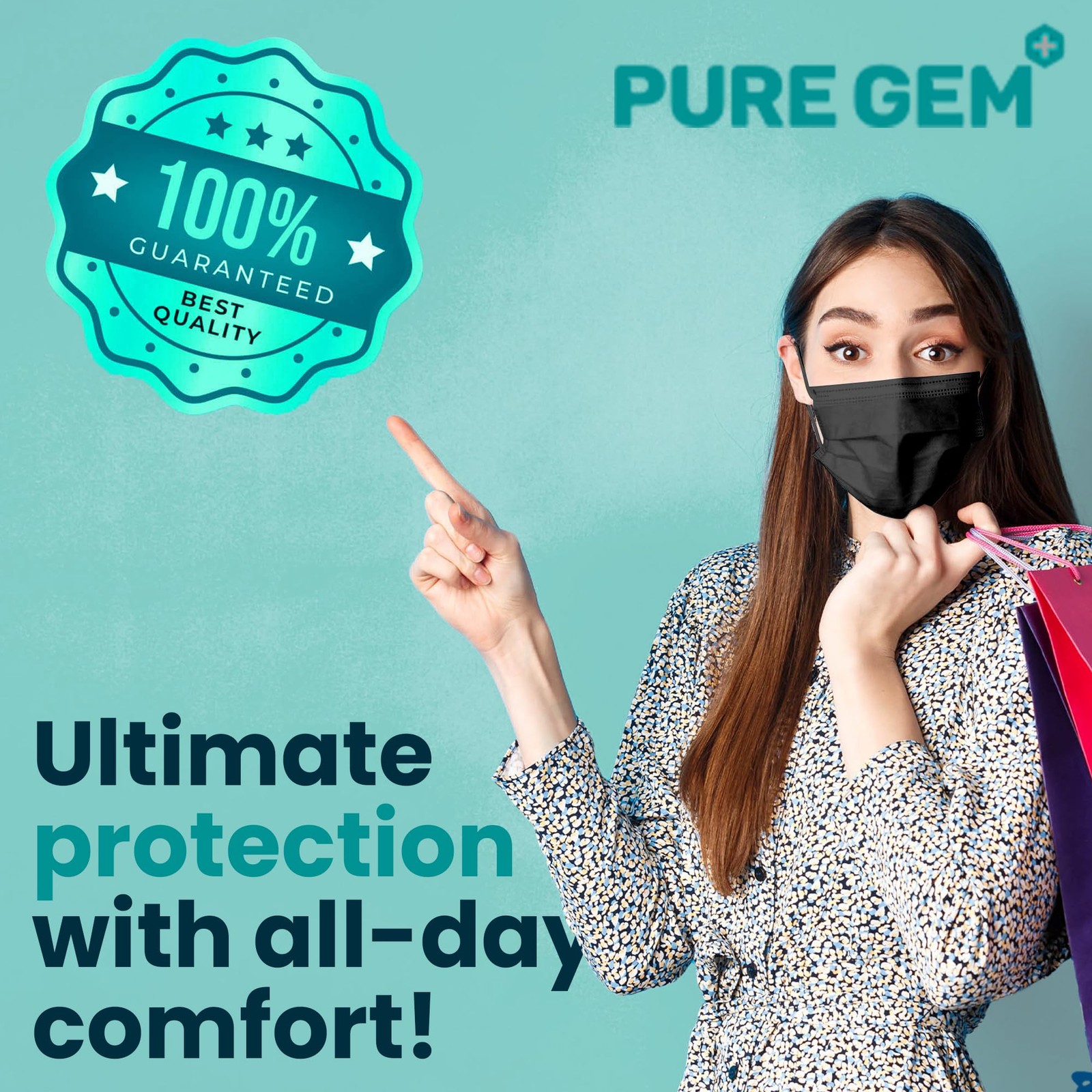 Pack Of 150 Black Disposable Face Mask, 3-Ply Adult Masks, Facial Cover with
