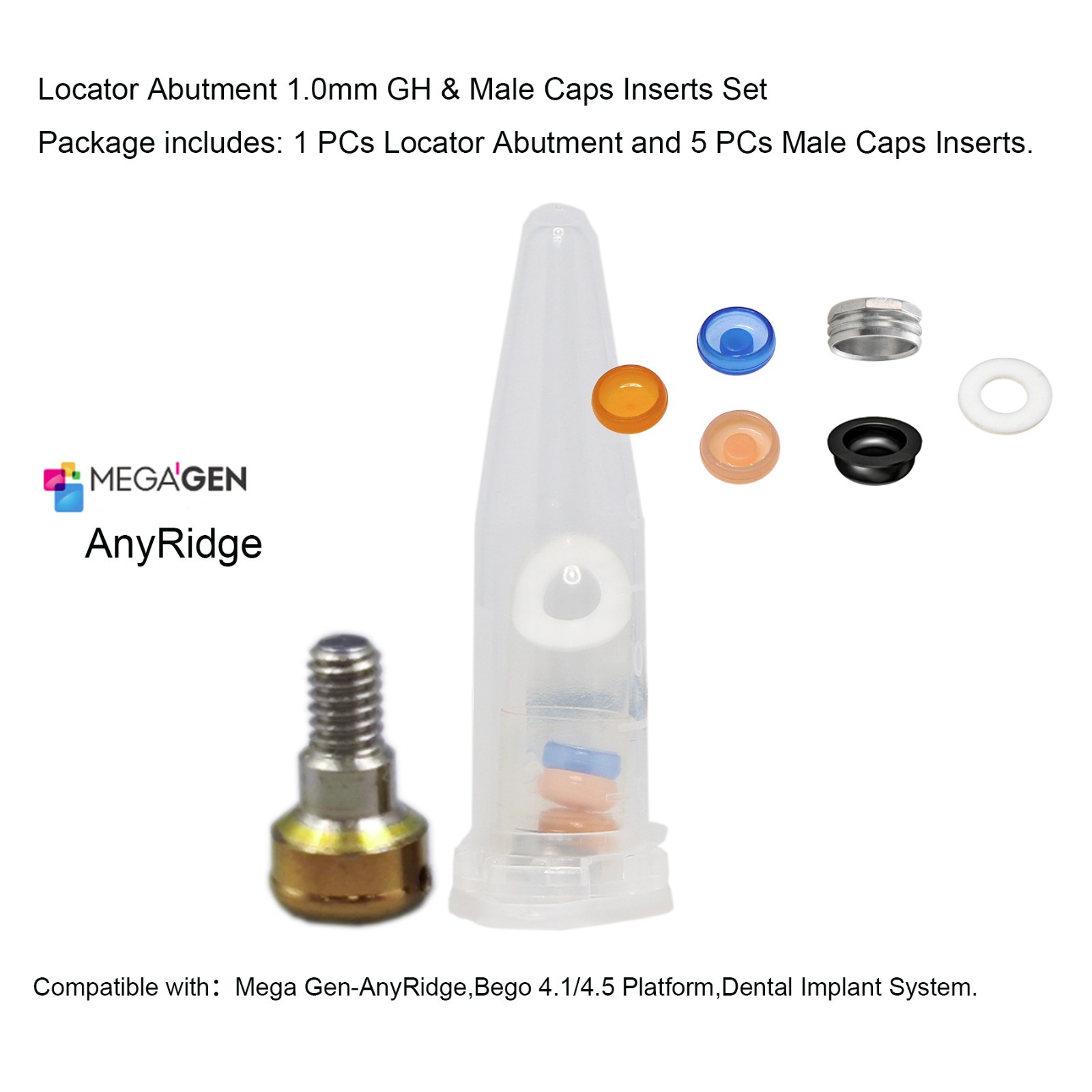Dental Overdenture Locator Abutment 1-6.0mm GH for MegaGen-AnyRidge Platform